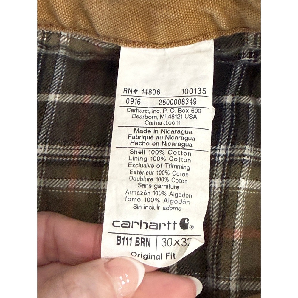 Carhartt Flannel Lined Canvas Work Pants Men 30x32 Tan Original Fit Straight Leg - Picture 13 of 14
